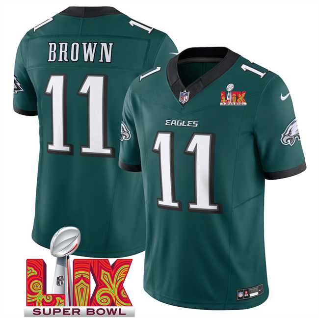 Men & Women & Youth Philadelphia Eagles #11 A.J. Brown Green 2025 Super Bowl LIX Patch New F.U.S.E. Vapor Untouchable Limited Stitched Jersey